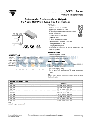 TCLT1100 datasheet - Optocoupler, Phototransistor Output, SOP-6L5, Half Pitch, Long Mini-Flat Package