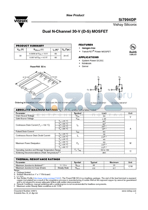 SI7994DP-T1-GE3 datasheet - Dual N-Channel 30-V (D-S) MOSFET