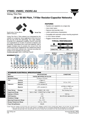 VSORC20-AA datasheet - 25 or 50 Mil Pitch, T-Filter Resistor/Capacitor Networks