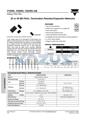 VSORC20AB datasheet - 25 or 50 Mil Pitch, Termination Resistor/Capacitor Networks
