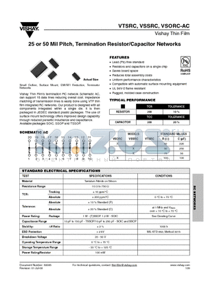 VSORC20AC datasheet - 25 or 50 Mil Pitch, Termination Resistor/Capacitor Networks