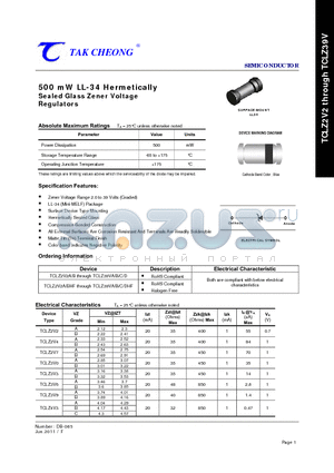 TCLZ2V4 datasheet - 500 mW LL-34 Hermetically Sealed Glass Zener Voltage Regulators