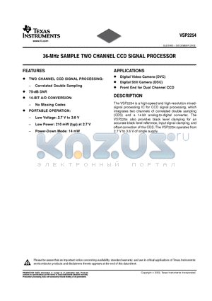 VSP2254 datasheet - 36-MHz SAMPLE TWO CHANNEL CCD SIGNAL PROCESSOR