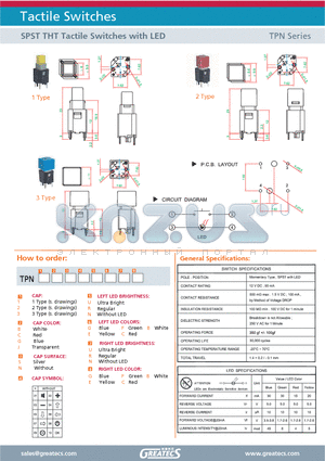 TPN1BN02RGUG datasheet - SPST THT Tactile Switches with LED