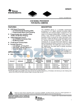 VSP2270 datasheet - CCD SIGNAL PROCESSOR FOR DIGITAL CAMERAS