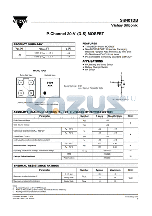 SI8401DB-T1 datasheet - P-Channel 20-V (D-S) MOSFET