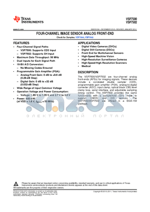 VSP7500 datasheet - FOUR-CHANNEL IMAGE SENSOR ANALOG FRONT-END