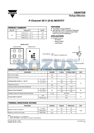 SI8407DB-T2 datasheet - P-Channel 20-V (D-S) MOSFET