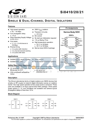 SI8420-A-IS datasheet - SINGLE & DUAL-CHANNEL DIGITAL ISOLATORS