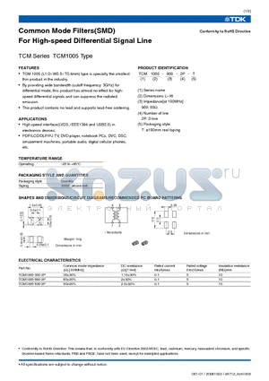 TCM1005-650-2P datasheet - Common Mode Filters(SMD) For High-speed Differential Signal Line