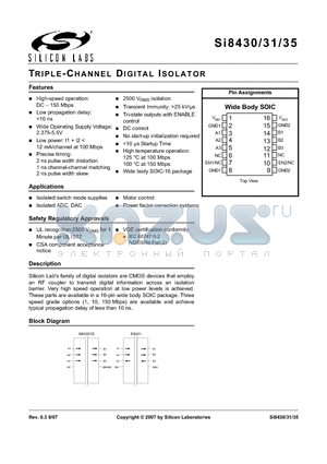 SI8430-A-IS datasheet - TRIPLE-CHANNEL DIGITAL ISOLATOR