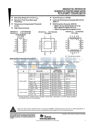 SNJ54AHC132FK datasheet - QUADRUPLE POSITIVE-NAND GATES WITH SCHMITT-TRIGGER INPUTS