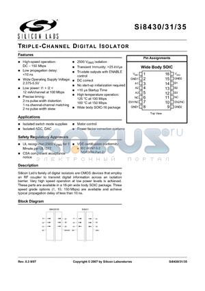 SI8430-B-IS datasheet - TRIPLE-CHANNEL DIGITAL ISOLATOR