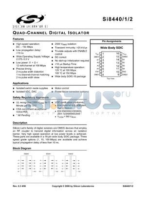 SI8441 datasheet - QUAD-CHANNEL DIGITAL ISOLATOR