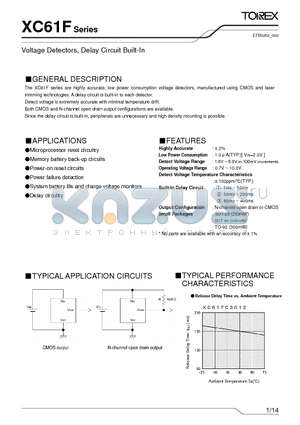XC61FN1642PR datasheet - Voltage Detectors, Delay Circuit Built-In