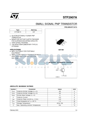 STF2907 datasheet - SMALL SIGNAL PNP TRANSISTOR