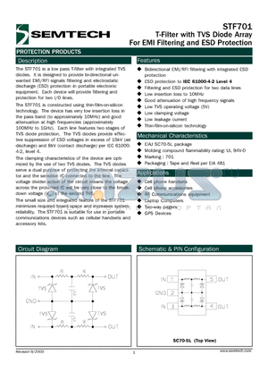 STF701TG datasheet - T-Filter with TVS Diode Array For EMI Filtering and ESD Protection