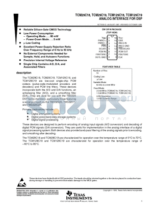 TCM129C19 datasheet - ANALOG INTERFACE FOR DSP