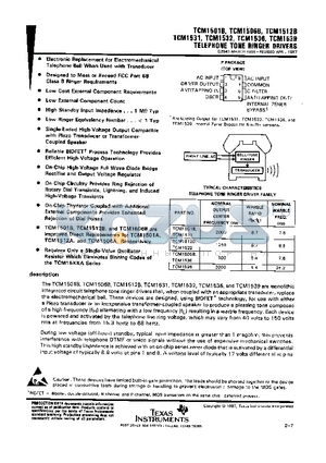 TCM1501BP datasheet - TELEPHONE TONE RINGER DRIVERS