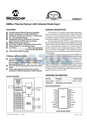 TCM1617 datasheet - SMBus Thermal Sensor with External Diode Input