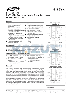 SI8710AD-B-IS datasheet - 5 KV LED EMULATOR INPUT, OPEN COLLECTOR OUTPUT ISOLATORS