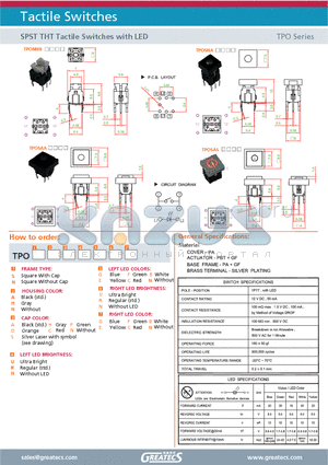 TPONNNNGUG datasheet - SPST THT Tactile Switches with LED