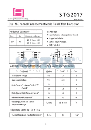 STG2017 datasheet - Dual N-Channel E nhancement Mode Field Effect Transistor