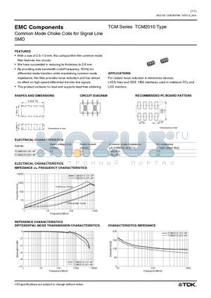 TCM2010 datasheet - Common Mode Choke Coils for Signal Line SMD