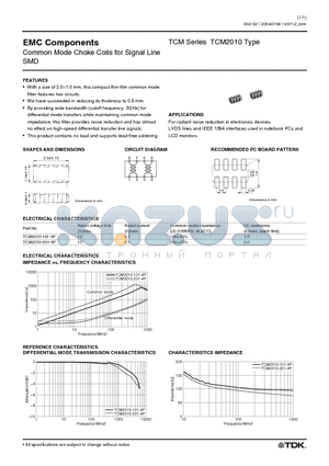 TCM2010-101-4P datasheet - Common Mode Choke Coils for Signal Line SMD