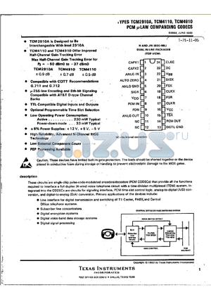 TCM2910A datasheet - PCM U-LOW COMPANDING CODES