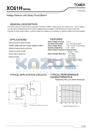 XC61H datasheet - Voltage Detector with Delay Circuit Built-In