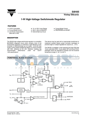 SI9105DJ02 datasheet - 1-W High-Voltage Switchmode Regulator