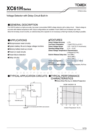 XC61HC6052MR-G datasheet - Voltage Detector with Delay Circuit Built-In
