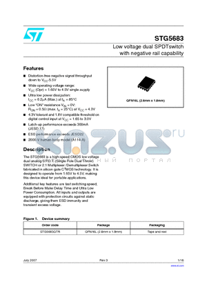 STG5683QTR datasheet - Low voltage dual SPDTswitch with negative rail capability