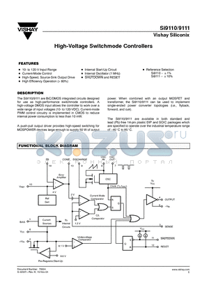 SI9111 datasheet - High-Voltage Switchmode Controllers