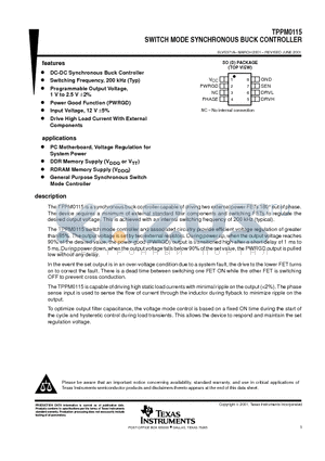 TPPM0115 datasheet - SWITCH MODE SYNCHRONOUS BUCK CONTROLLER