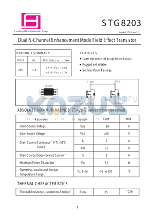 STG8203 datasheet - Dual N-Channel Enhancement Mode Field Effect Transistor