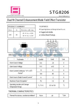 STG8206 datasheet - Dual N-Channel E nhancement Mode Field Effect Transistor