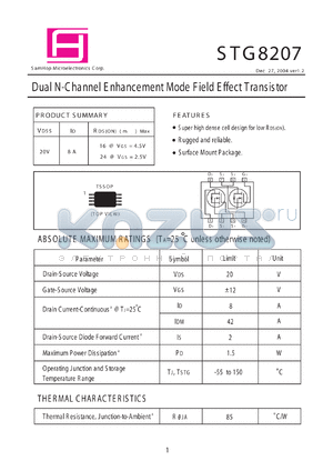 STG8207 datasheet - Dual N-Channel E nhancement Mode F ield E ffect Transistor