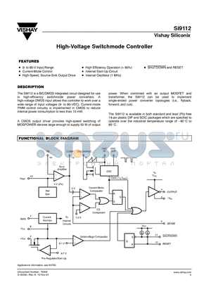 SI9112 datasheet - High-Voltage Switchmode Controller