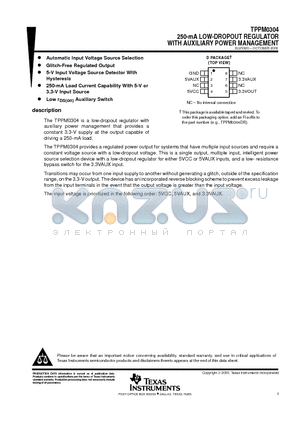 TPPM0304DR datasheet - 250-mA LOW-DROPOUT REGULATOR WITH AUXILIARY POWER MANAGEMENT