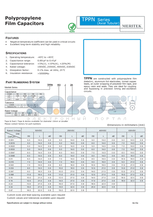 TPPN102J2G datasheet - Polypropylene Film Capacitors