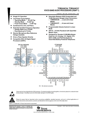 TCM320AC36CPT datasheet - VOICE-BAND AUDIO PROCESSORS VBAPE