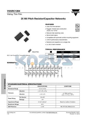 VSSRC1284-2TF datasheet - 25 Mil Pitch Resistor/Capacitor Networks