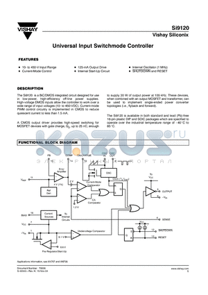 SI9120 datasheet - Universal Input Switchmode Controller