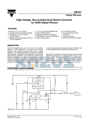 SI9121 datasheet - High-Voltage, Non-Isolated Buck-Boost Converter for ISDN Digital Phones