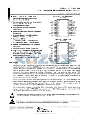 TCM37C14A datasheet - PCM COMBO WITH PROGRAMMABLE GAIN CONTROL