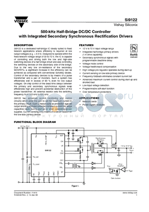SI9122 datasheet - 500-kHz Half-Bridge DC/DC Controller with Integrated Secondary Synchronous Rectification Drivers
