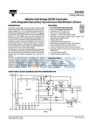 SI9122EDLP-T1-E3 datasheet - 500-kHz Half-Bridge DC/DC Controller with Integrated Secondary Synchronous Rectification Drivers