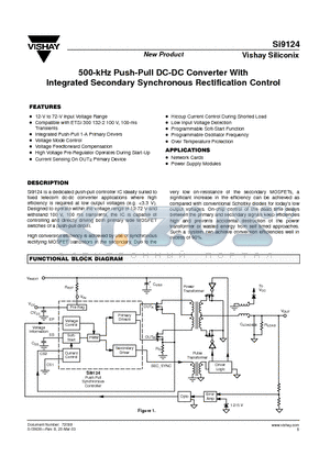 SI9124 datasheet - 500-kHz Push-Pull DC-DC Converter With Integrated Secondary Synchronous Rectification Control